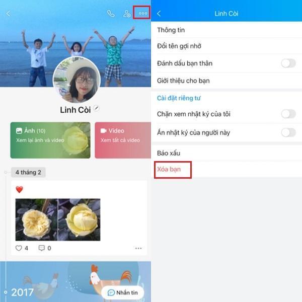 cách xóa kết bạn zalo
