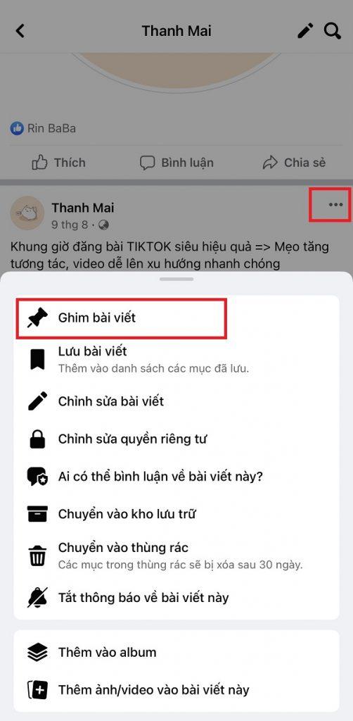 Ghim bài viết lên đầu trang cá nhân facebook