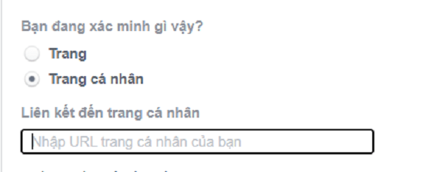 Nếu là trang cá nhân, chọn trang cá nhân và điền url