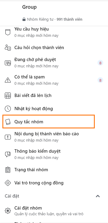 chọn “Quy tắc nhóm”