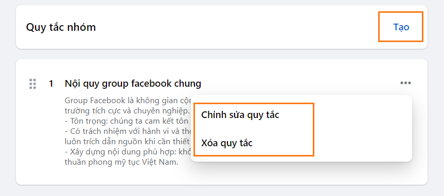 Tạo, chỉnh sửa, xóa nội quy group facebook