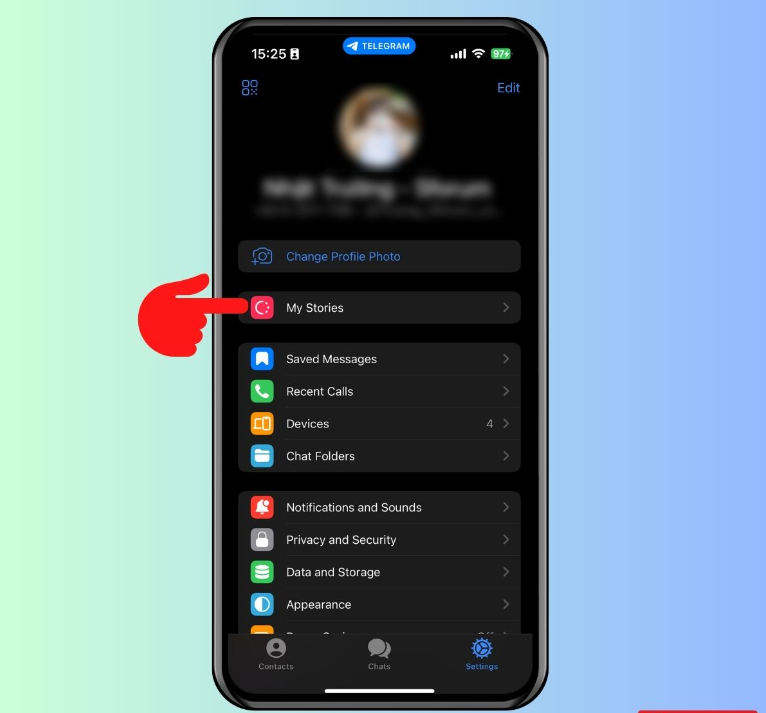 Chọn mục “My Stories”.
