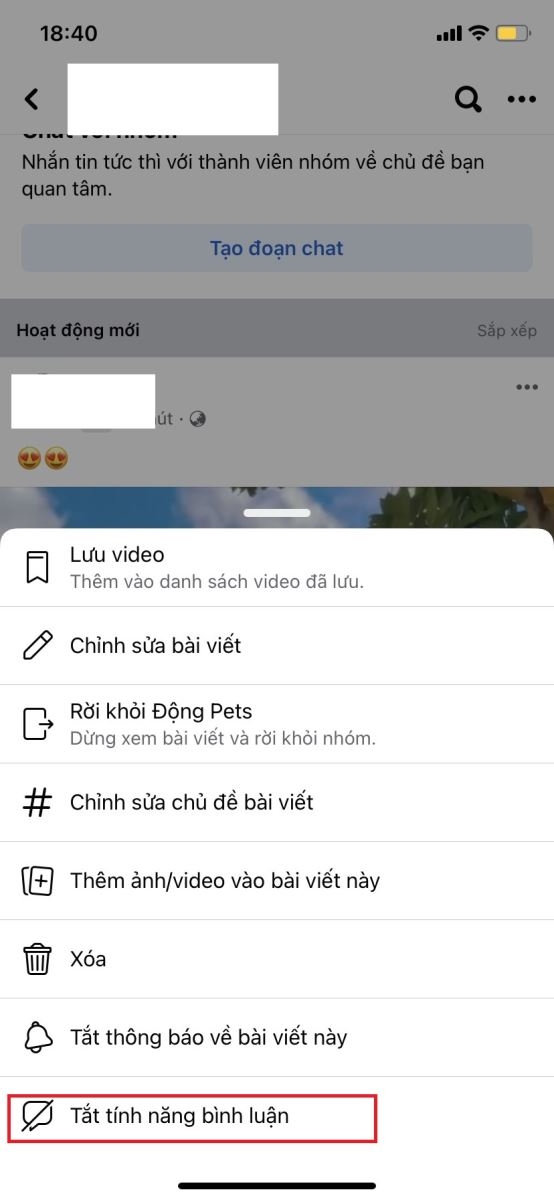 Hướng dẫn tắt bình luận trong nhóm Facebook bằng thiết bị iPhone